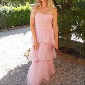 Corseted tulle gown in pink tint, BCBGMAXAZRIA dress